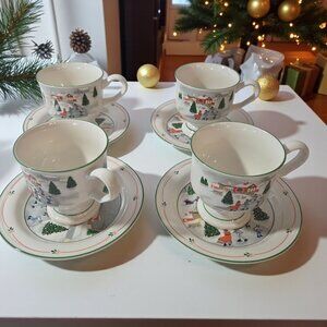 Sango Vintage "Silent Night" Mug & Saucer - Green Holly Trim - Joan Luntz